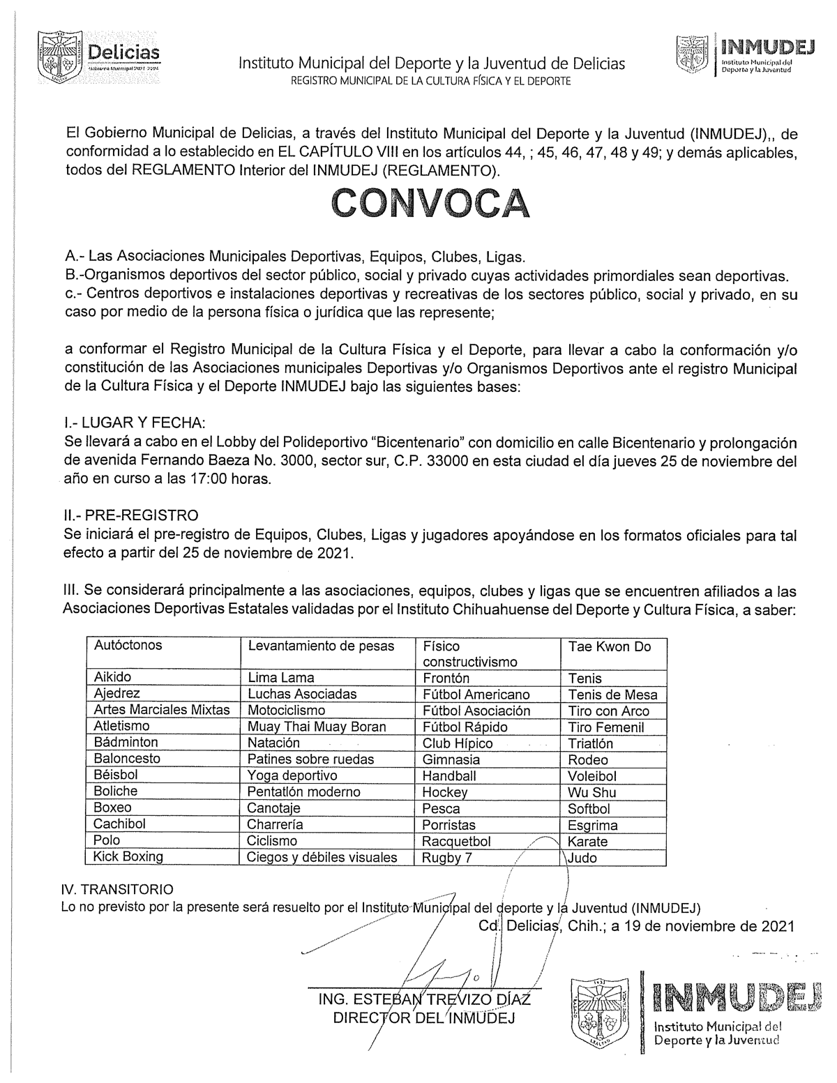 convocatoria registro municipal de la cultura fisica y el deporte