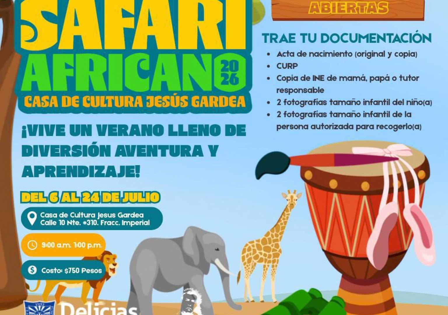 Abre Casa de Cultura inscripciones para la Veraneada 2026 con temática de Safari Africano